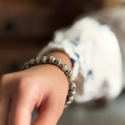 Dalmatian Jasper Bead Bracelet - 8mm | Promotes Joy & Release Negativity