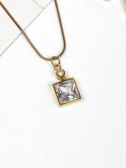 Crystal Square Pendant Necklace &amp; Hoop Earrings Set | Gold-Plated Stainless Steel | The Lilith Store