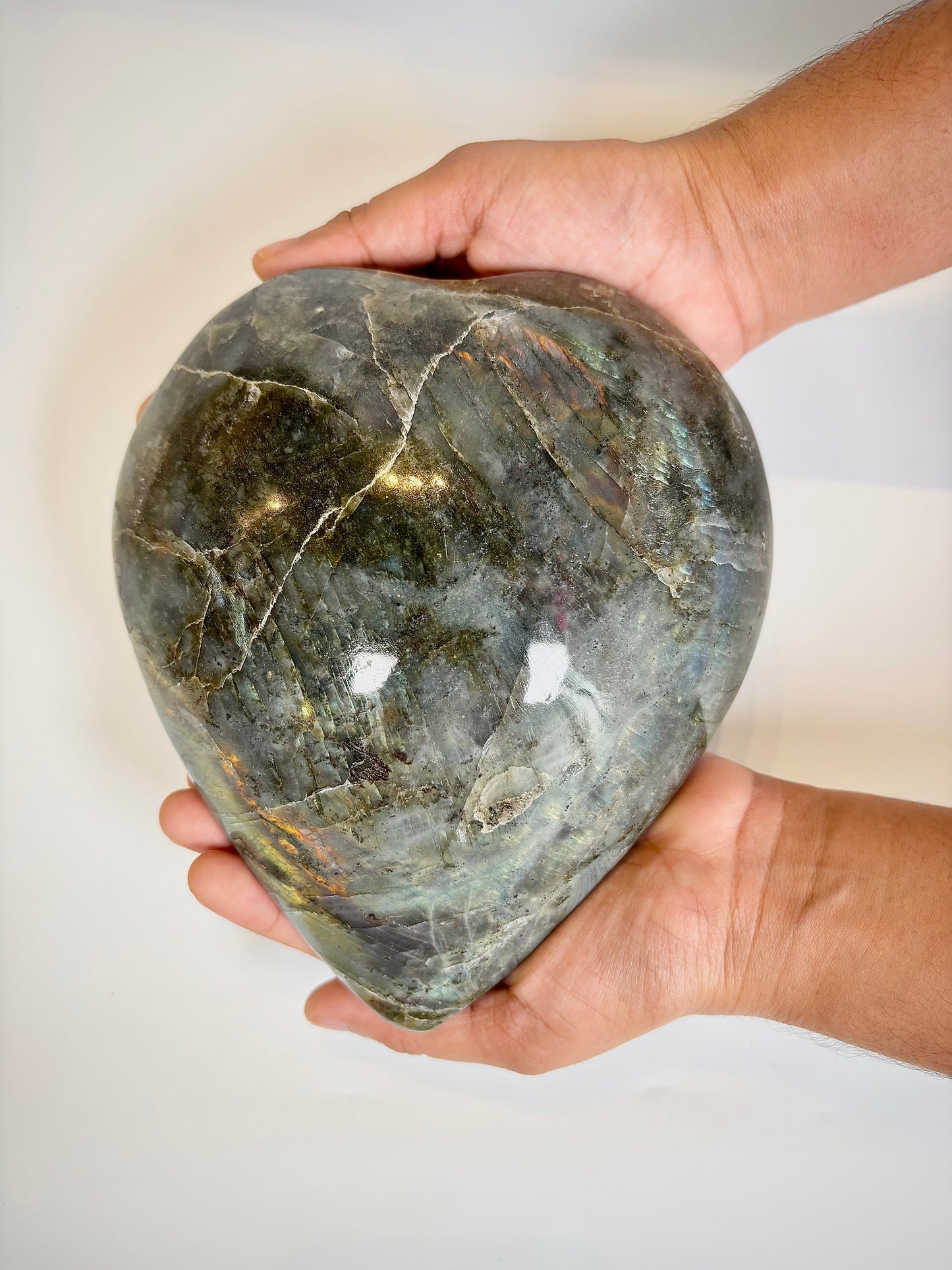 Large Natural Labradorite Heart Carving (Approx. 2 kg)