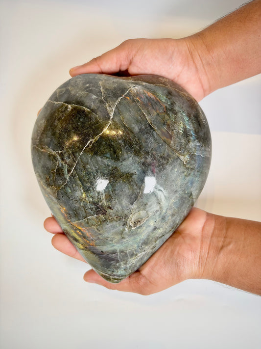 Large Natural Labradorite Heart Carving (Approx. 2 kg)