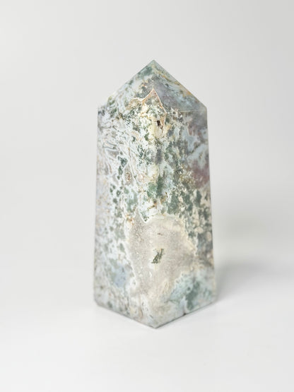 Four Facet Moss Agate Tower – 605g - Nature-Inspired Calm & Grounded Beauty