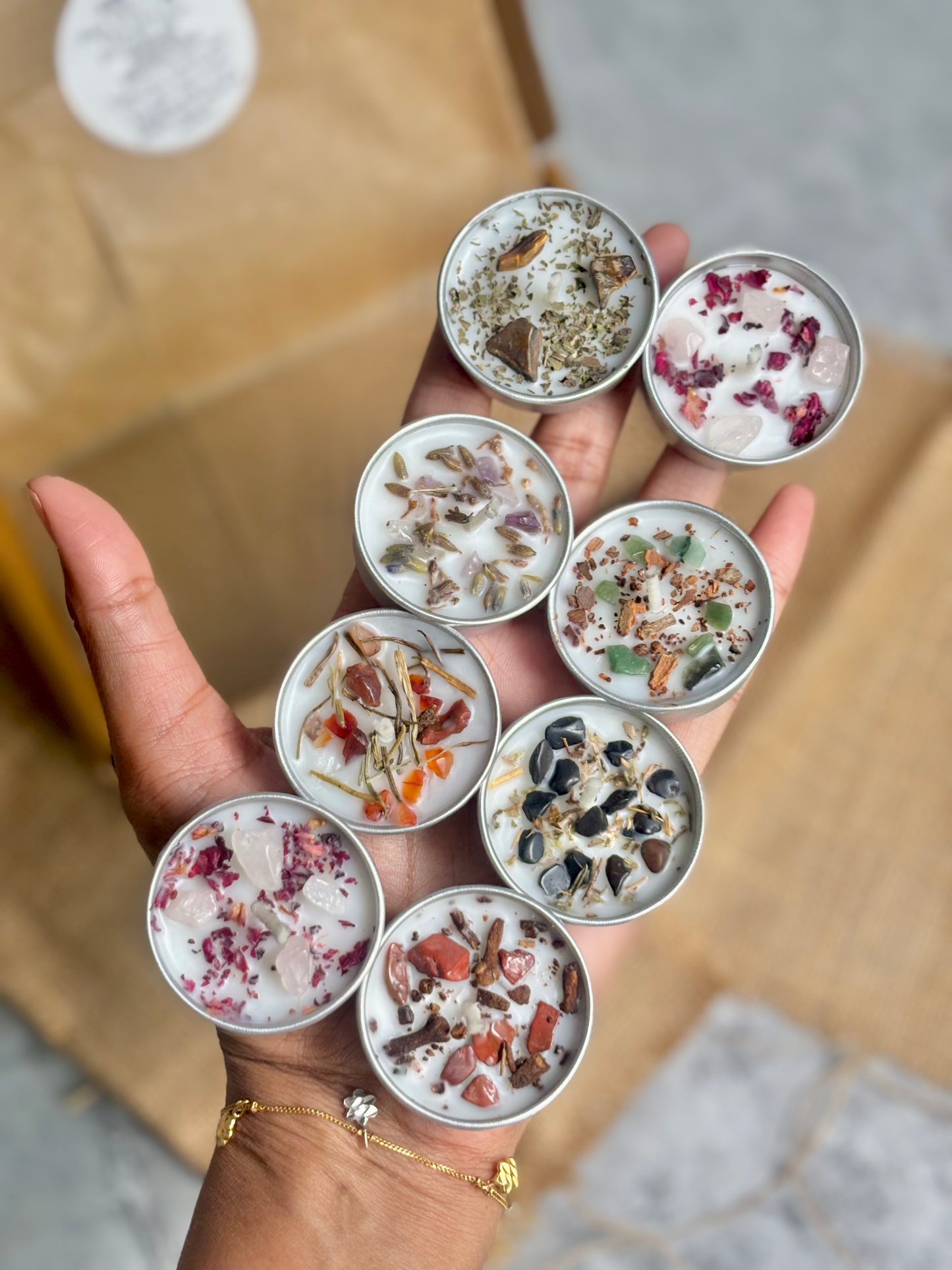 Crystal & Herb Tealight Candle Set – Set of 8