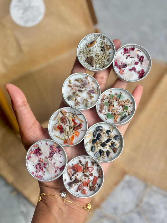 Crystal & Herb Tealight Candle Set – Set of 8