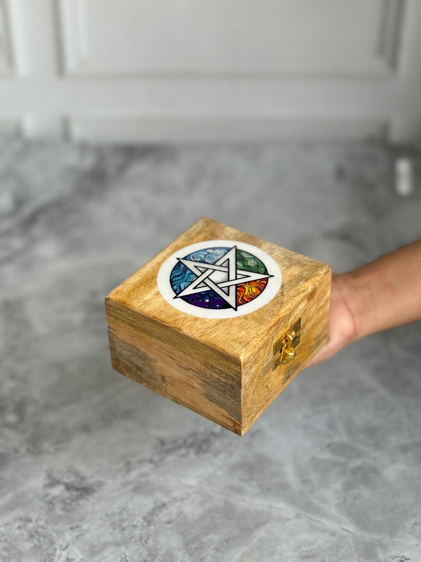 Elementary Pentacle Print wooden box | 4 Inches