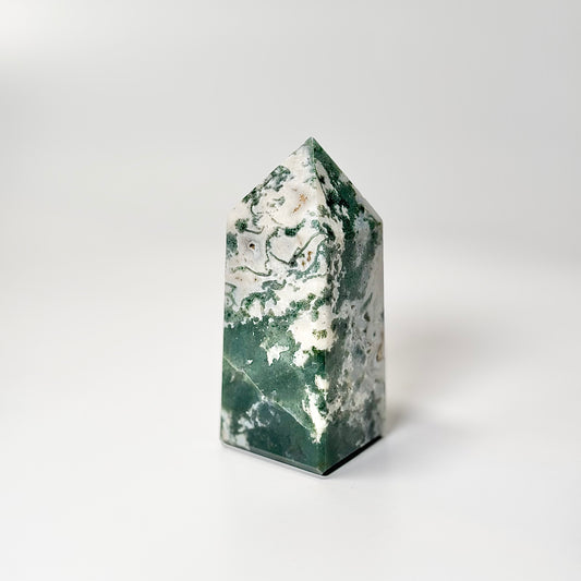 Four Facet Moss Agate Tower – 350g - Nature-Inspired Calm & Grounded Beauty