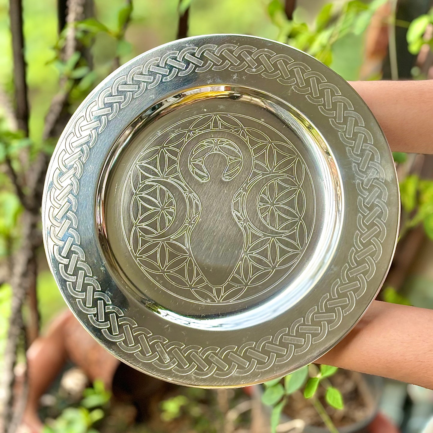 Stainless Steel Gaia Offering Plate for Sacred Offerings