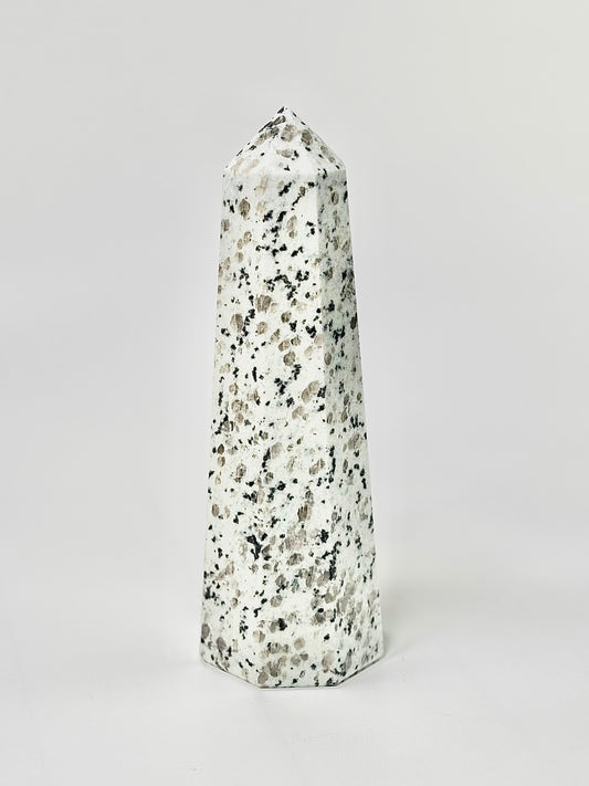 Eight Facet Indian Dalmatian Jasper Tower – 1.1 Kg (B)- Playful Elegance & Balanced Design