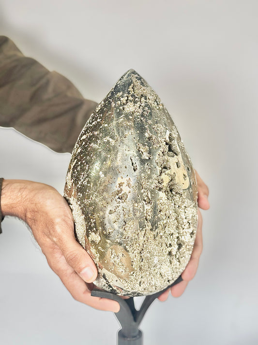 Extra Large Peruvian Pyrite Druzy Egg Carving 10.7 Kg – Abundance & Prosperity