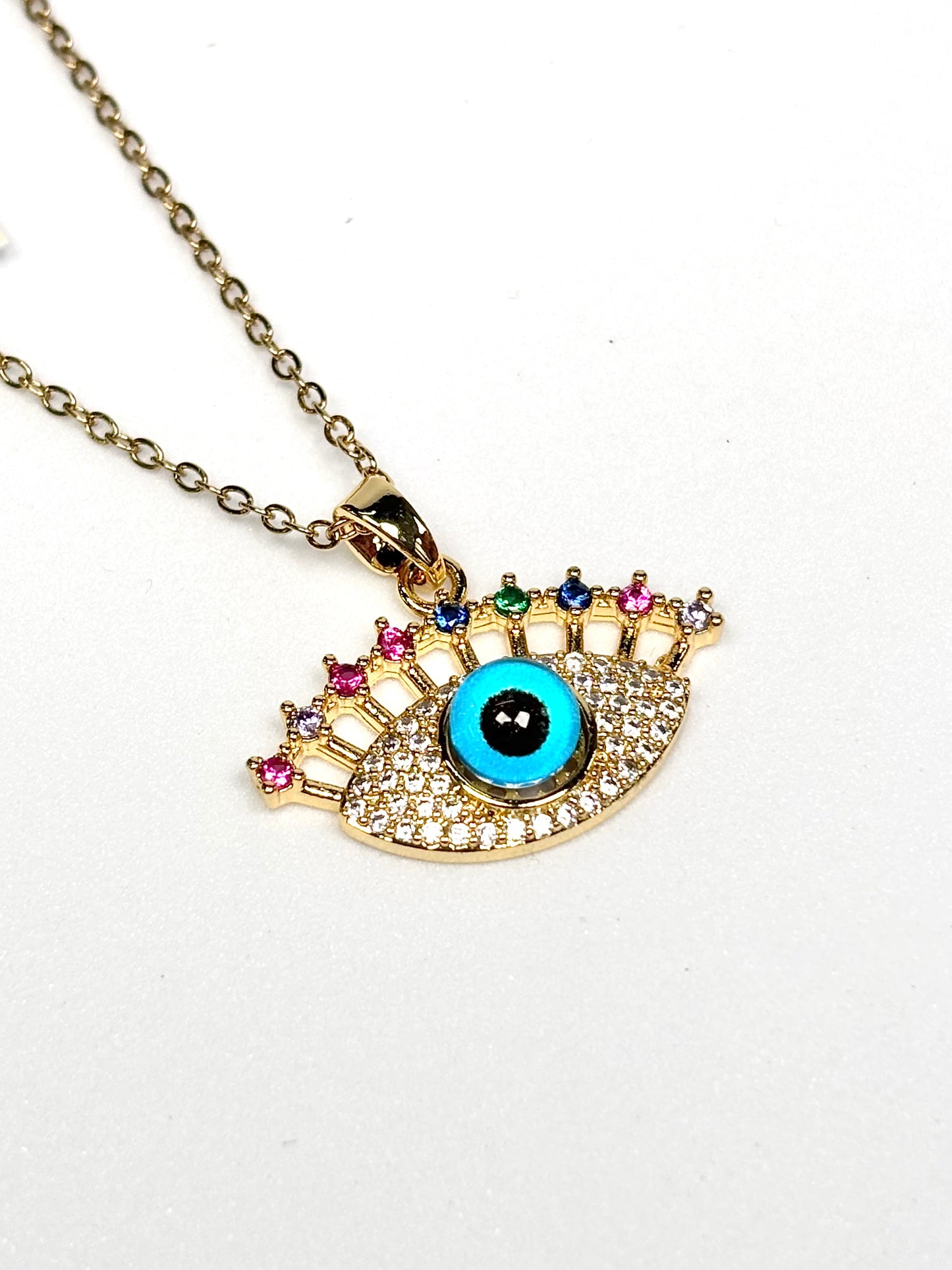 Rainbow Evil Eye Pendant Necklace | Gold-Plated Stainless Steel | The Lilith Store