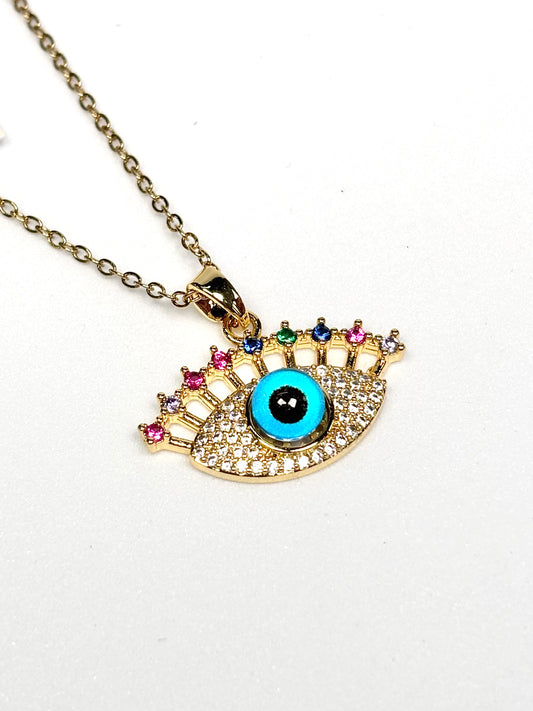 Rainbow Evil Eye Pendant Necklace | Gold-Plated Stainless Steel | The Lilith Store