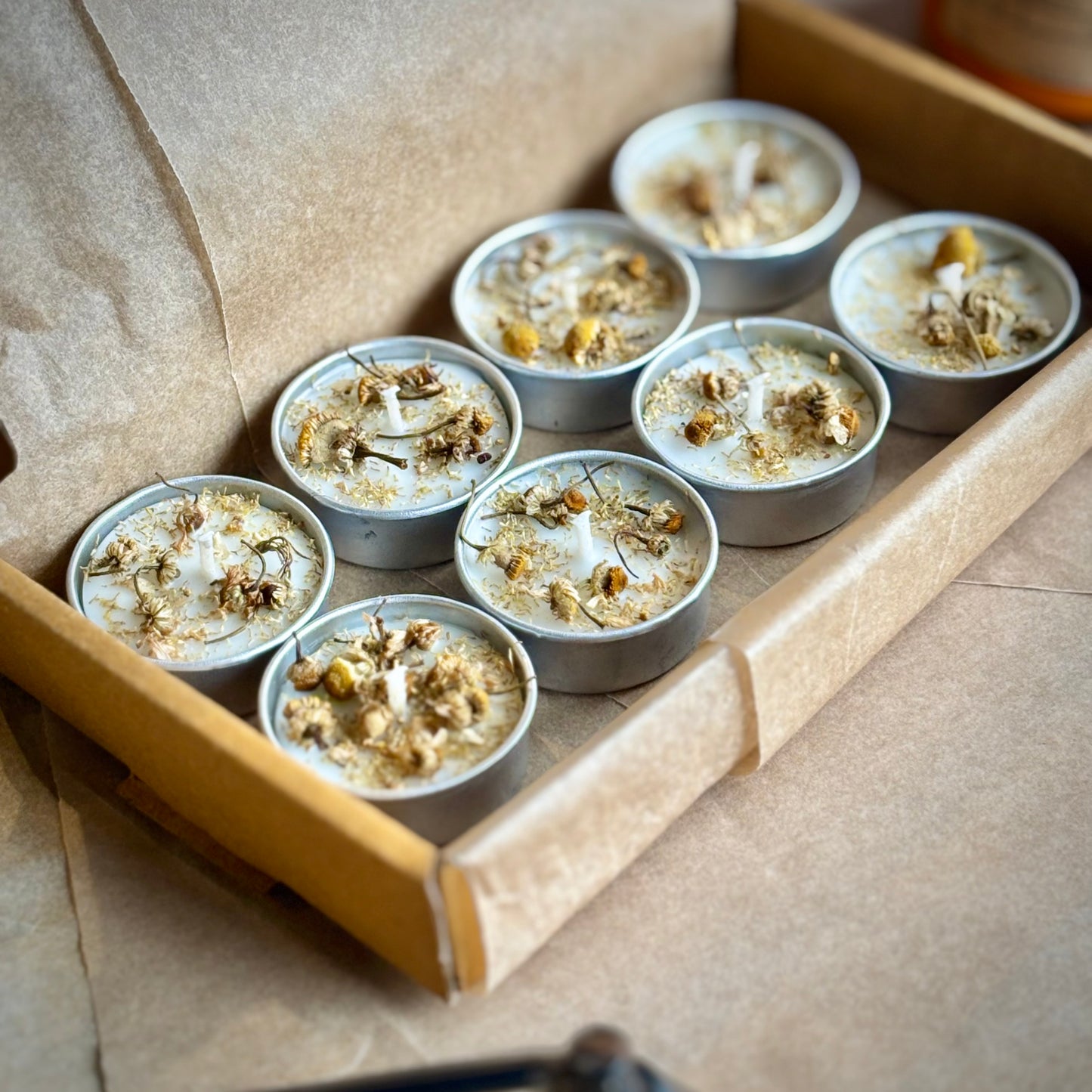 Chamomile Infused Soy Wax Tealight Candles – Unscented