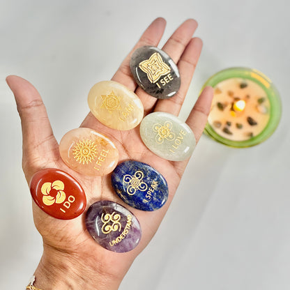 Seven Chakra Oval Worry Stone Set – Crystal Palm Stones for Balance & Energy Alignment