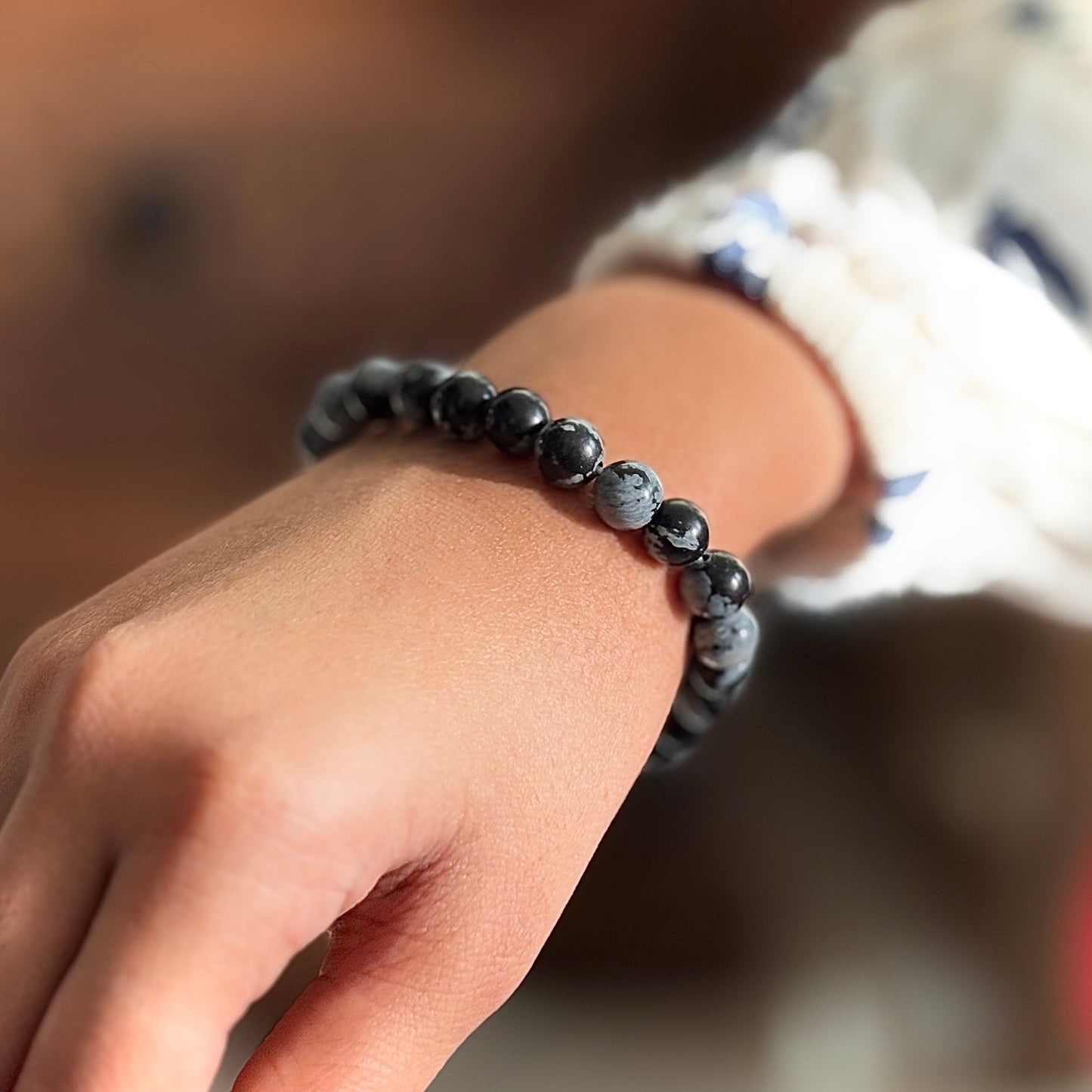 Snowflake Obsidian Bead Bracelet - 8mm