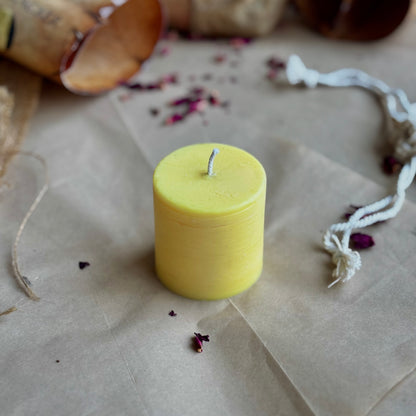 Yellow Pillar Candle 2 Inch – Soy Wax Ritual & Décor Candle | Pack of 4