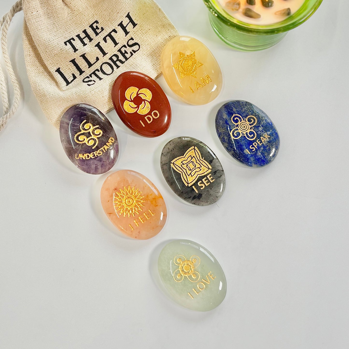Seven Chakra Oval Worry Stone Set – Crystal Palm Stones for Balance & Energy Alignment