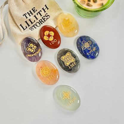 Seven Chakra Oval Worry Stone Set – Crystal Palm Stones for Balance & Energy Alignment