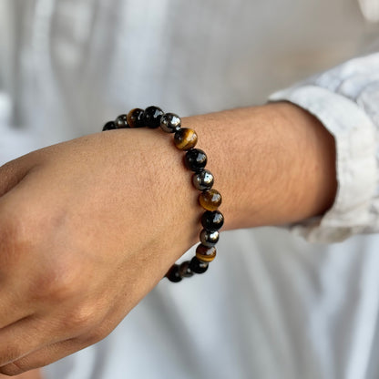 Protection & Grounding Bracelet |  Combination of Hematite , Tiger's eye and Black Obsidian