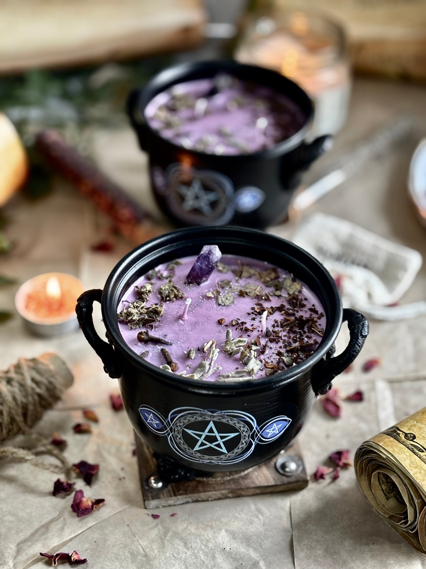 Cleansing & Purification Pentacle Print Cauldron Candle