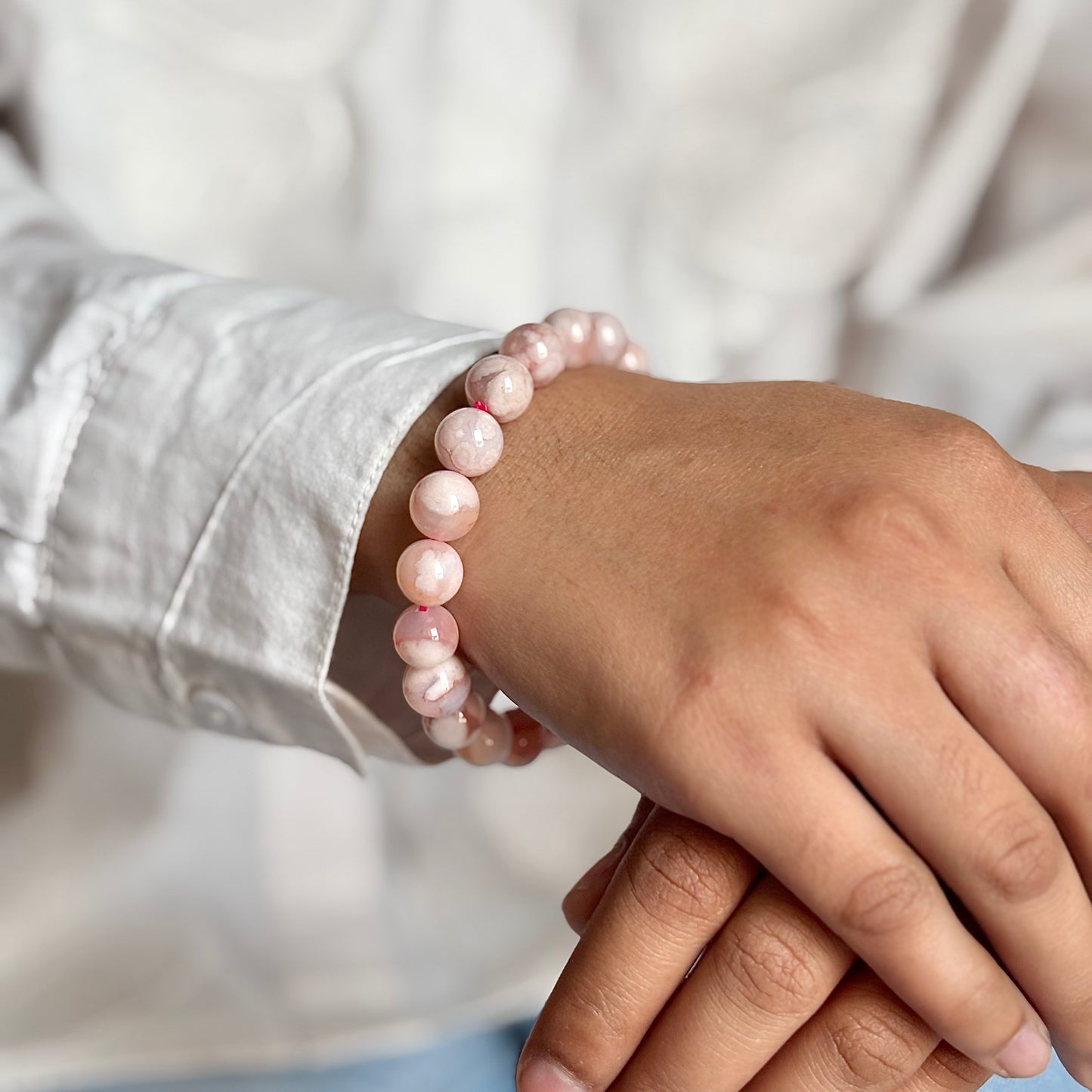 Pink Flower Agate Bead Bracelet- 8mm | Helps overcoming Fear & Heals Heart Chakra