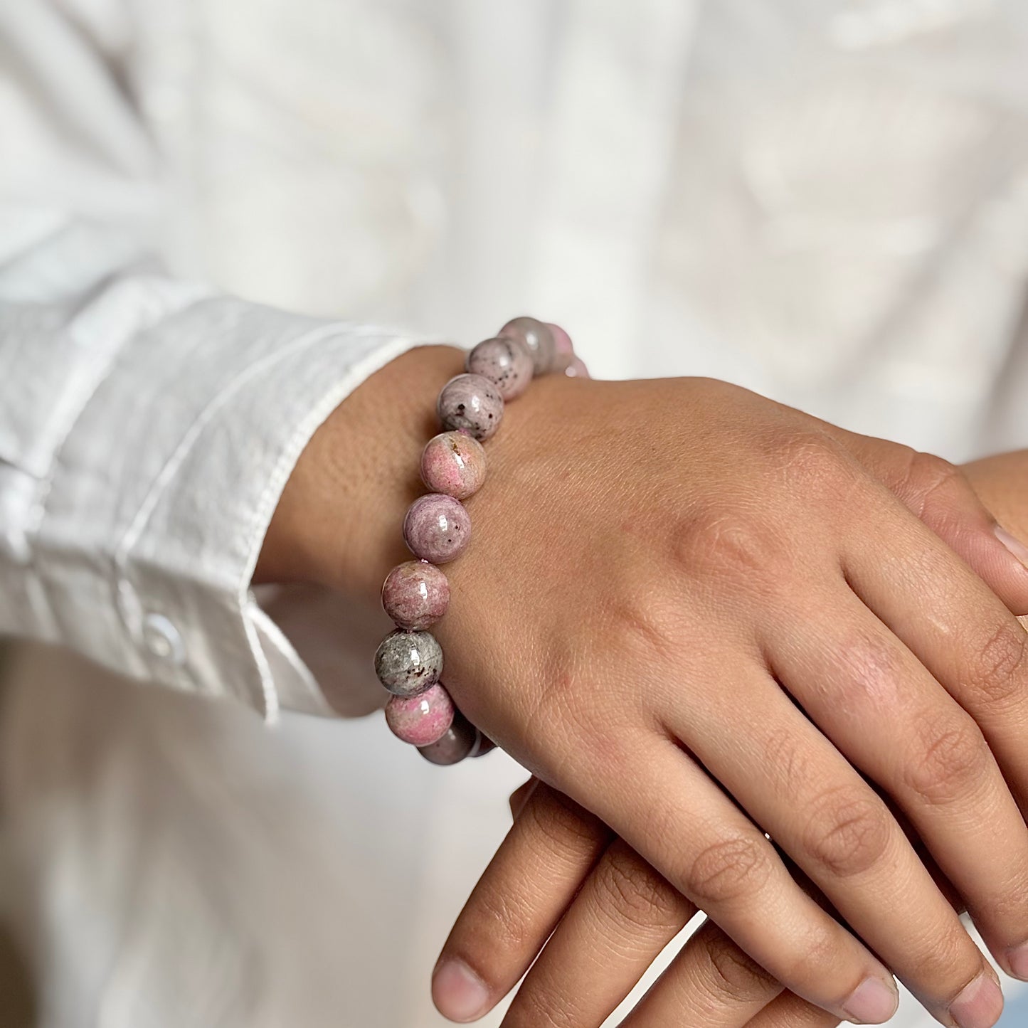 Rhodonite with Inclusion of Su Fluorite Bead Bracelet - 12mm | Attracts love in general, Inspire Clarity & Focus