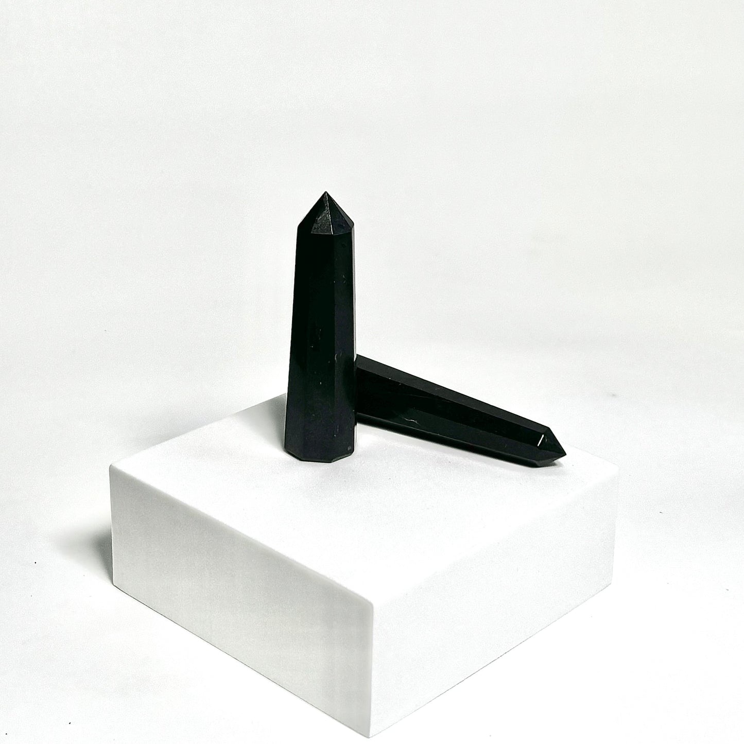 Black Tourmaline 8-Facet Mini Towers – Protection & Grounding Crystals