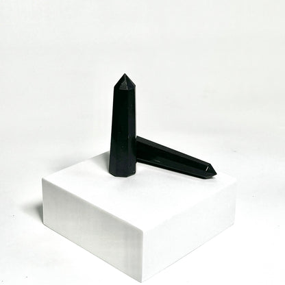 Black Tourmaline 8-Facet Mini Towers – Protection & Grounding Crystals