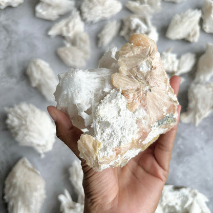 Scolecite with stilbite inclusion Cluster - 522 Gm | Foster kindness and empathy and enhances Spiritual journey