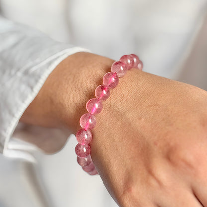 AAA Quality Strawberry Quartz Bead Bracelet - 8mm | Helps with Feeling of Stress, Depression & worry