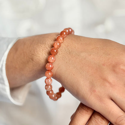 African Sunstone Bead Bracelet - 8mm | Stone of Stability & Personal Strength