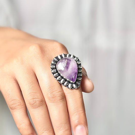 Amethyst Oxidised Crystal Ring | Helps activating Third Eye & Psychic abilities
