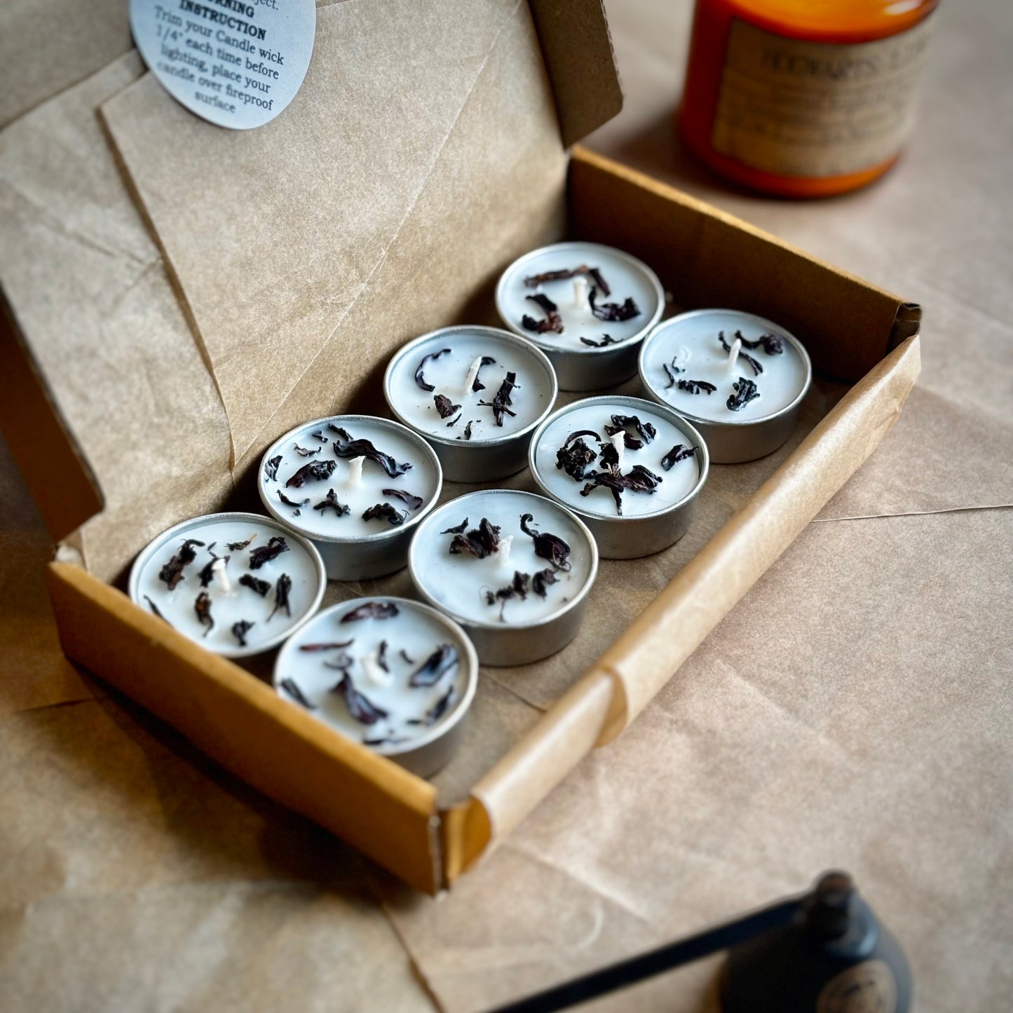 Hibiscus Infused Soy Wax Tealight Candles – Unscented (Pack of 8)