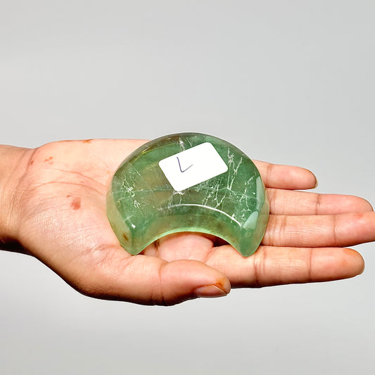 Crescent Moon-Shaped Green Fluorite Bowl