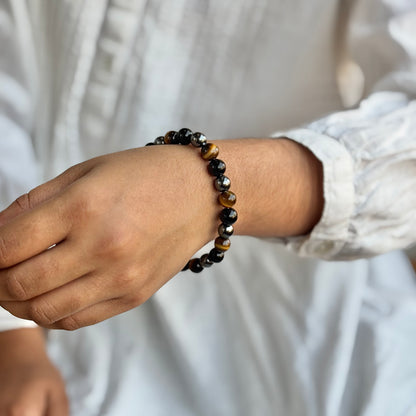 Protection & Grounding Bracelet |  Combination of Hematite , Tiger's eye and Black Obsidian