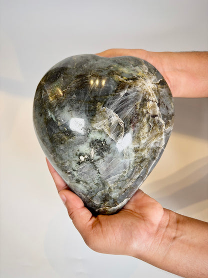 Large Natural Labradorite Heart Carving (Approx. 2 kg)