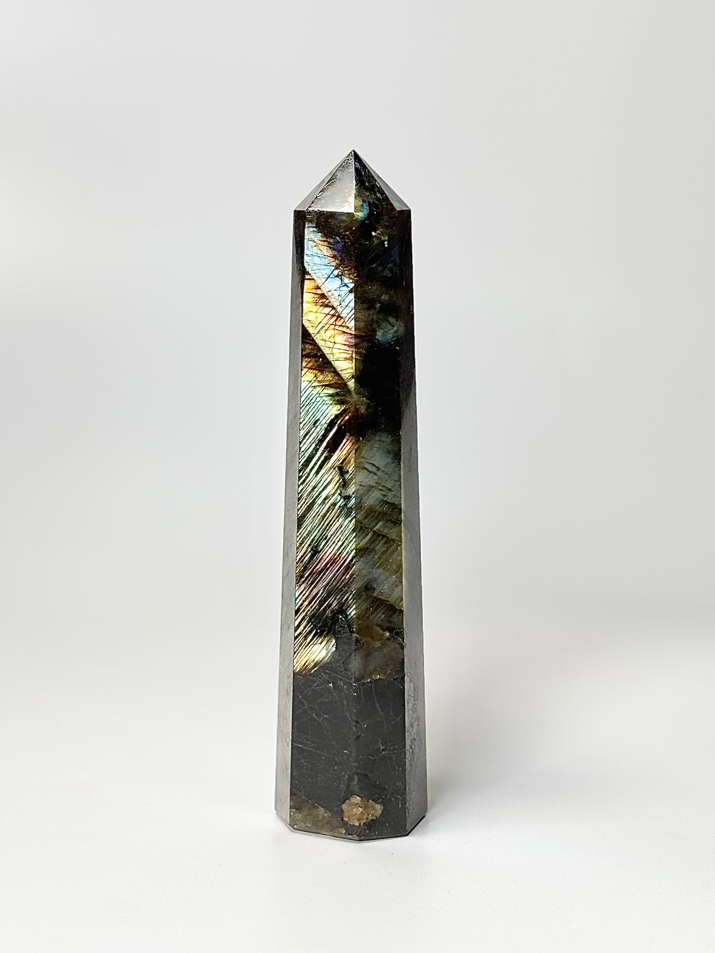 Eight Facet Labradorite Tower – 360g - Elegance, Depth & Reflective Beauty