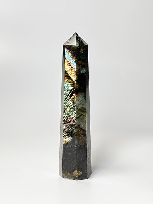 Eight Facet Labradorite Tower – 360g - Elegance, Depth & Reflective Beauty