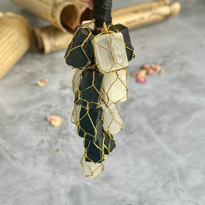 Black Tourmaline + Selenite Chunks Door Hanging | Protection