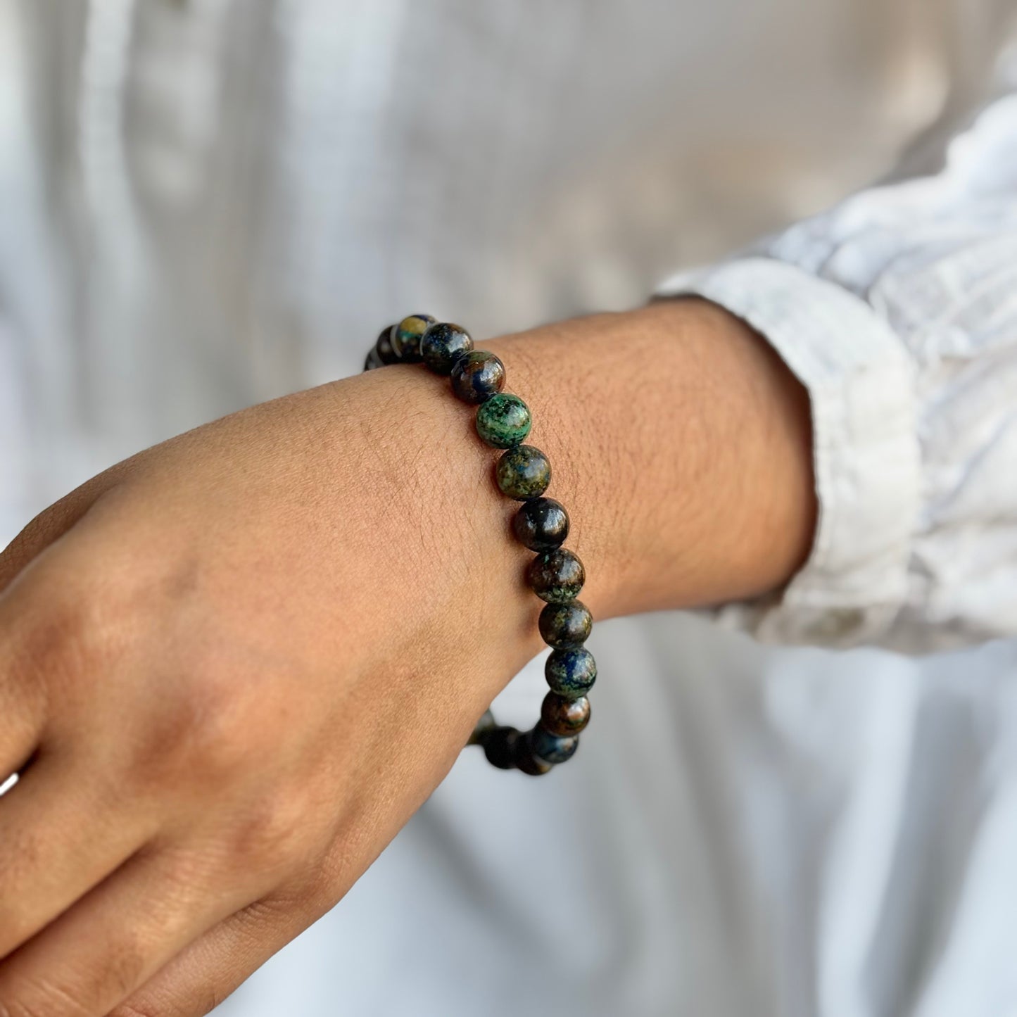 Chryscolla with Little Azurite Bead Bracelet - 8mm | Throat Chakra, Expression , Public Speaking