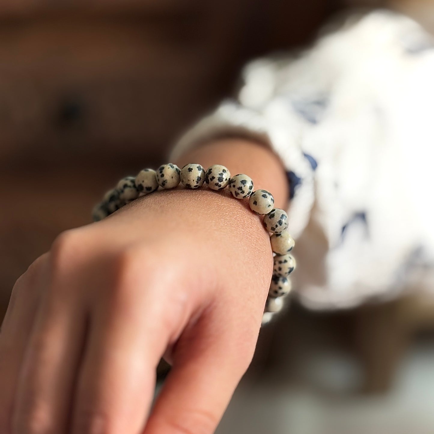 Dalmatian Jasper Bead Bracelet - 8mm | Promotes Joy & Release Negativity