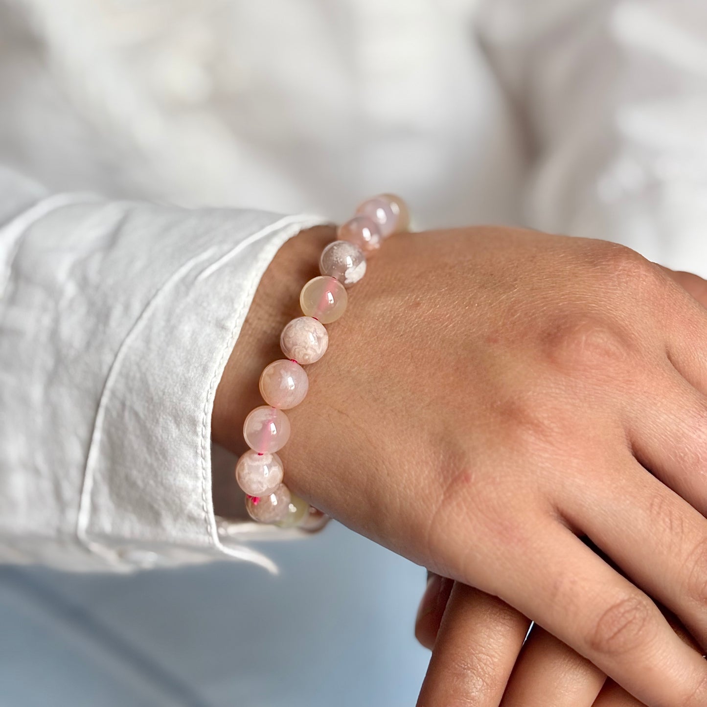 Pink Flower Agate Bead Bracelet-10mm | Helps overcoming Fear & Heals Heart Chakra