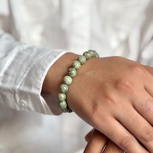 Green Spot Jasper Bead Bracelet - 8mm | Encourage Sense of Harmony & Peace