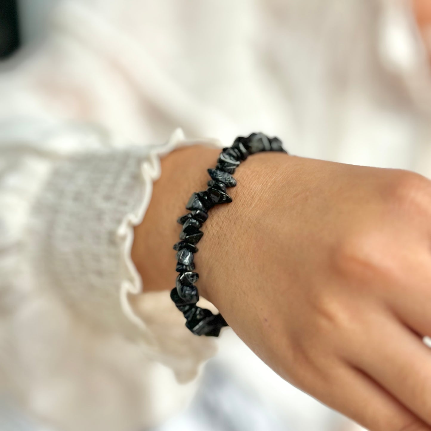 Black Tourmaline Chips Bracelet | Grounding & Protection