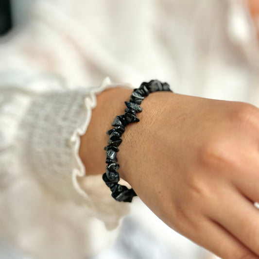 Black Tourmaline Chips Bracelet | Grounding & Protection