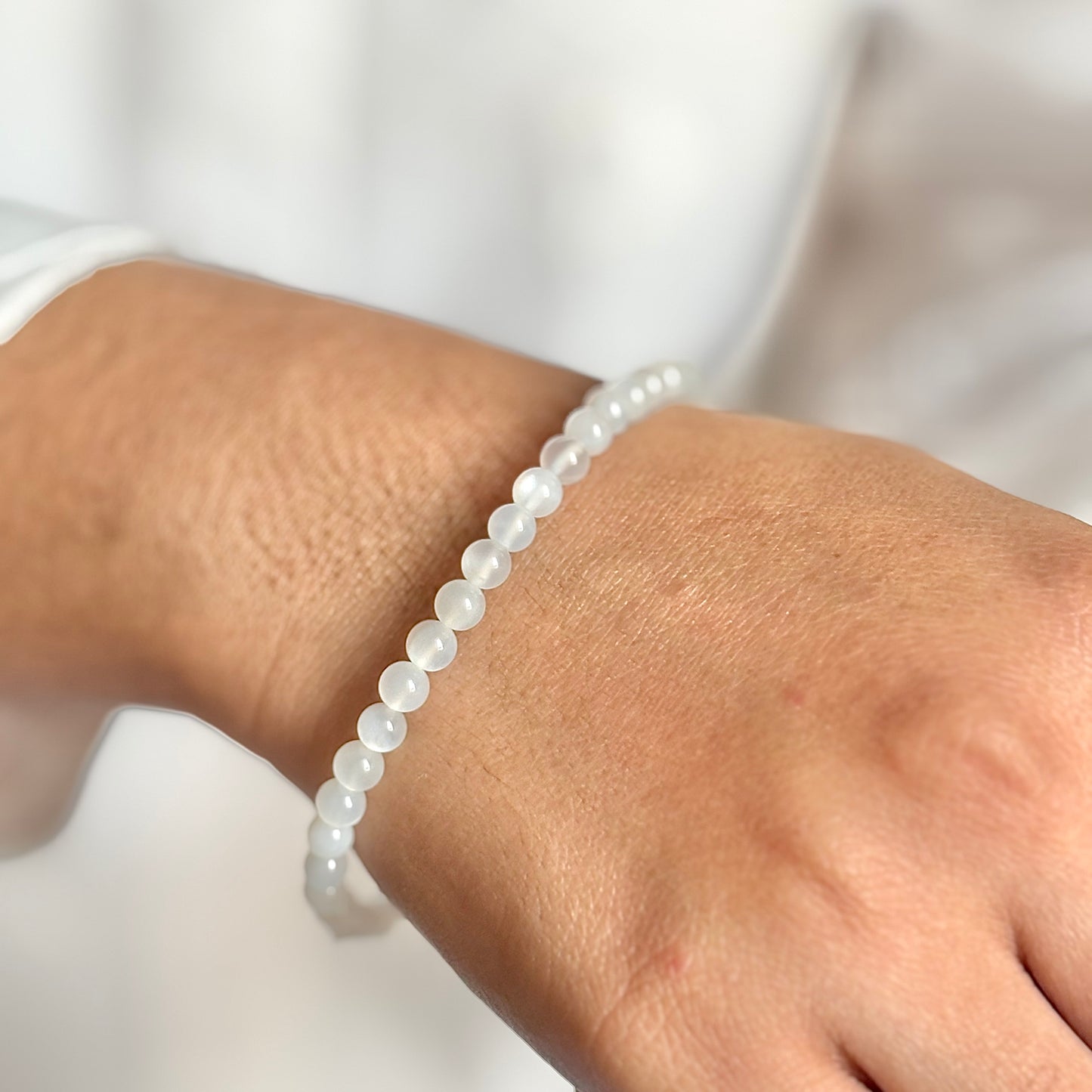 White Moonstone Bead Bracelet - 4mm | Sacred Stone for Spiritual Growth