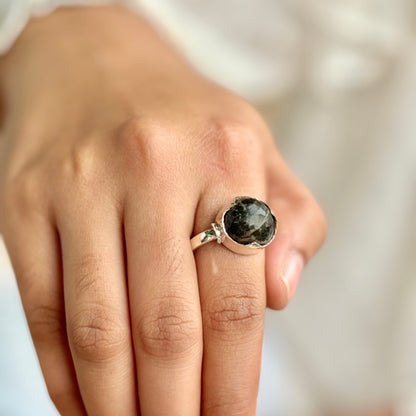 Nuummite Tumble Fine Silver Ring | Sorcerer's Stone | Hidden Potentials & Connecting with inner Magick