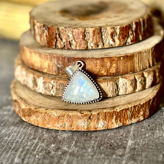 Rainbow moonstone Pendant with Black Cord | Cultivates Compassion & empathy