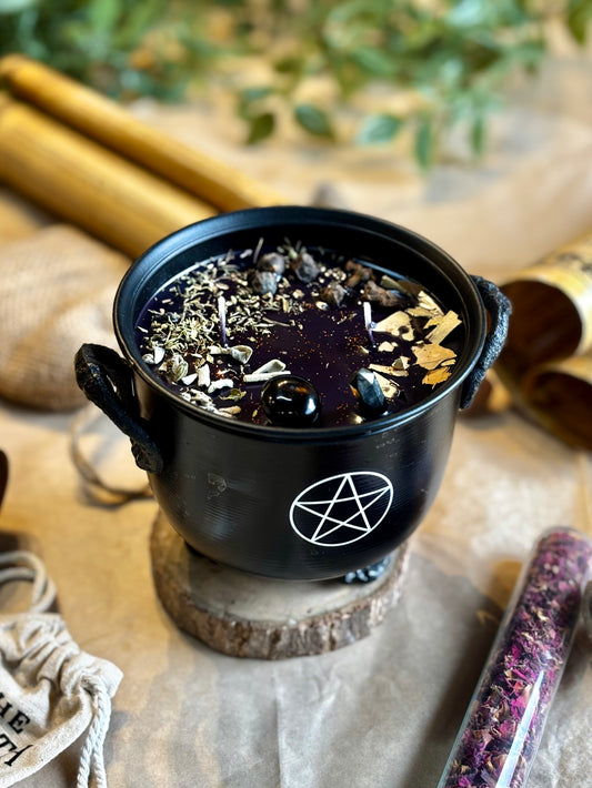Protection Cauldron Candle with Pentacle Print