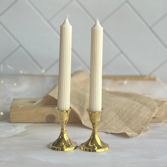 White Medium Texture Taper Soy Candle | Pack of 2