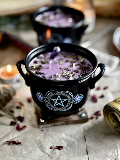 Cleansing & Purification Pentacle Print Cauldron Candle