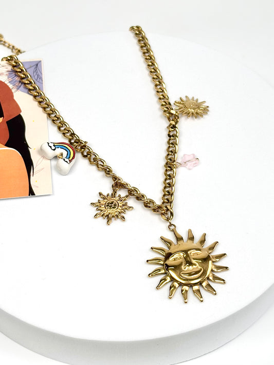 Celestial Sun Charm Statement Necklace